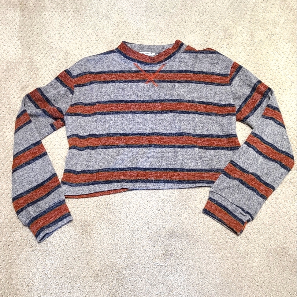 Ragstock Retro Cropped Striped Top Marled Gray Size Medium